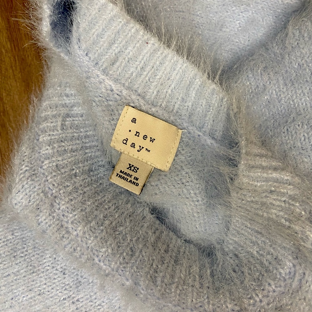 XS a new day. Robin's Egg Fuzzy Sweater